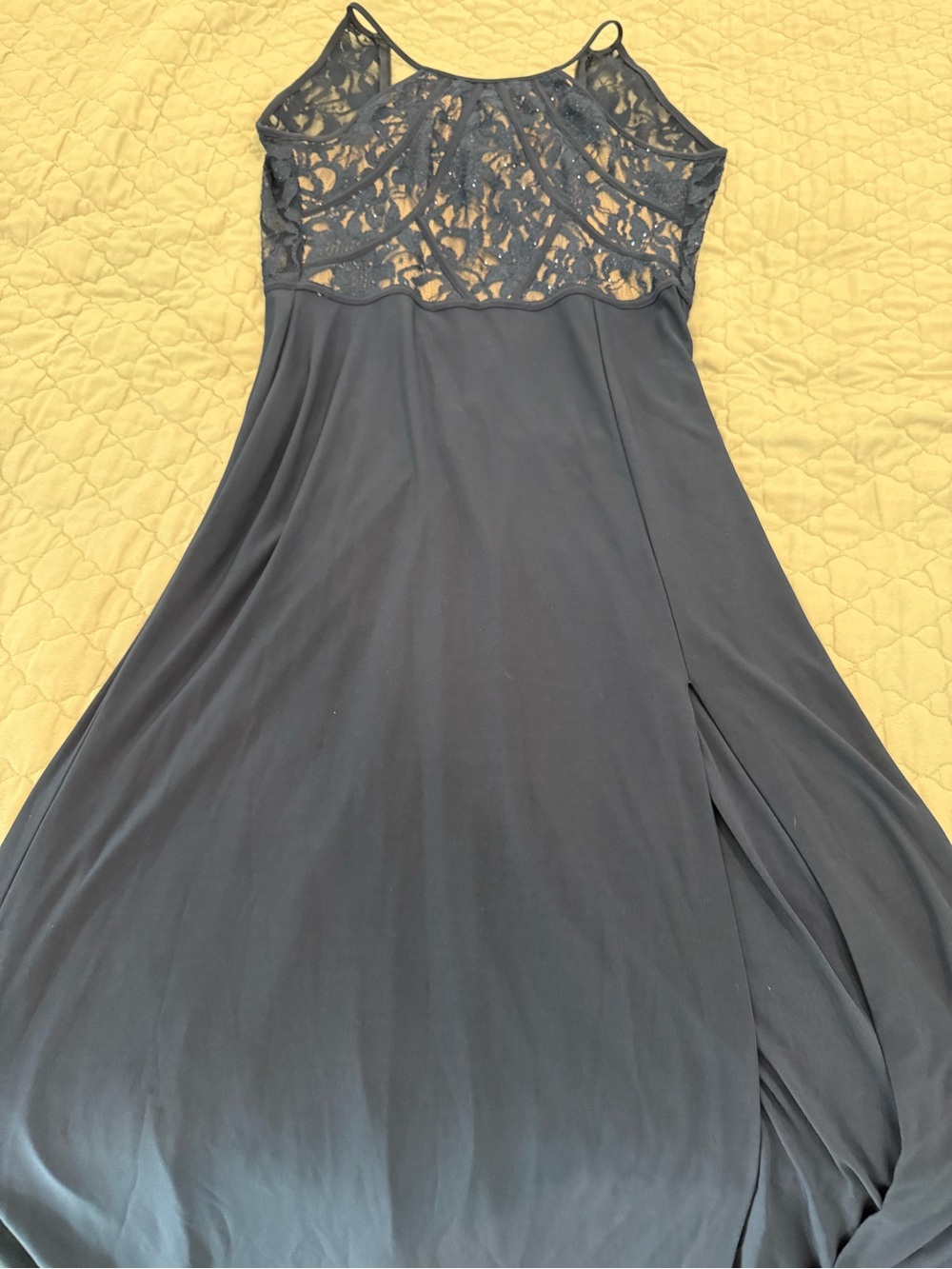 Black Lace Yoke Spaghetti Strap Maxi Dress